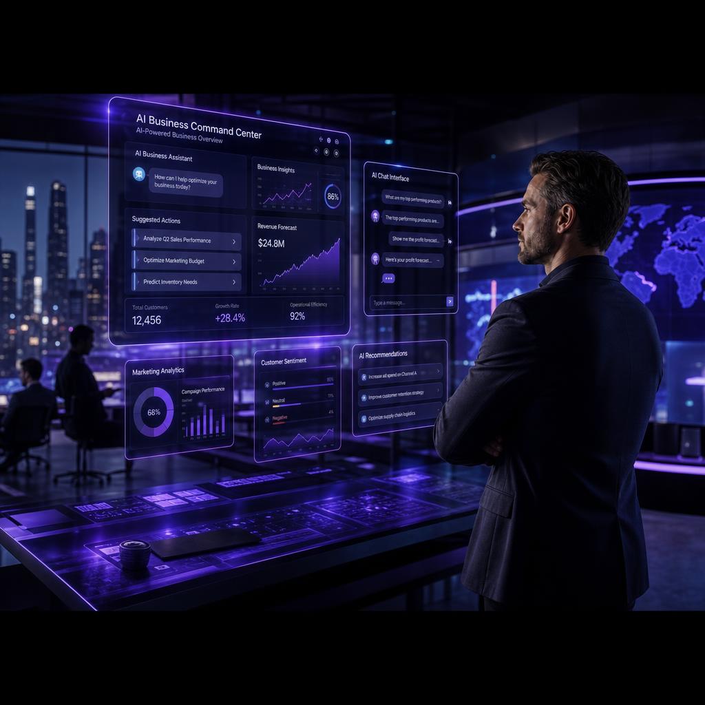 AI business command center with live analytics and customer conversations